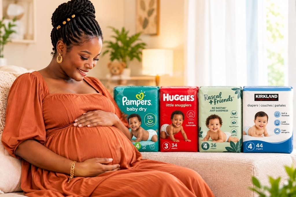Femme enceinte choisissant ses couches KANYA GROUP